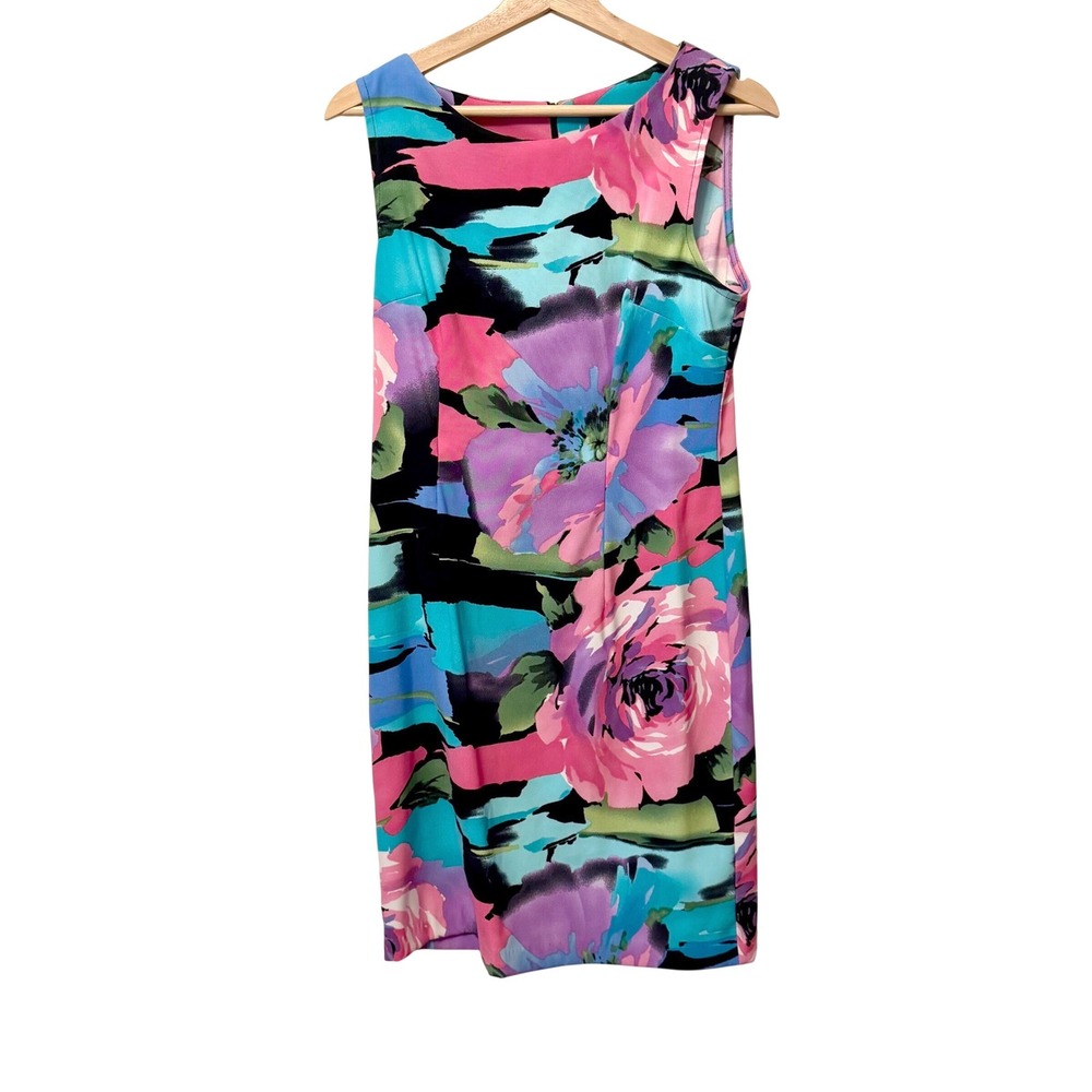 Connected Apparel Floral Sheath Dress  Sleeveless Stretch Sz. 8 Party Wedding